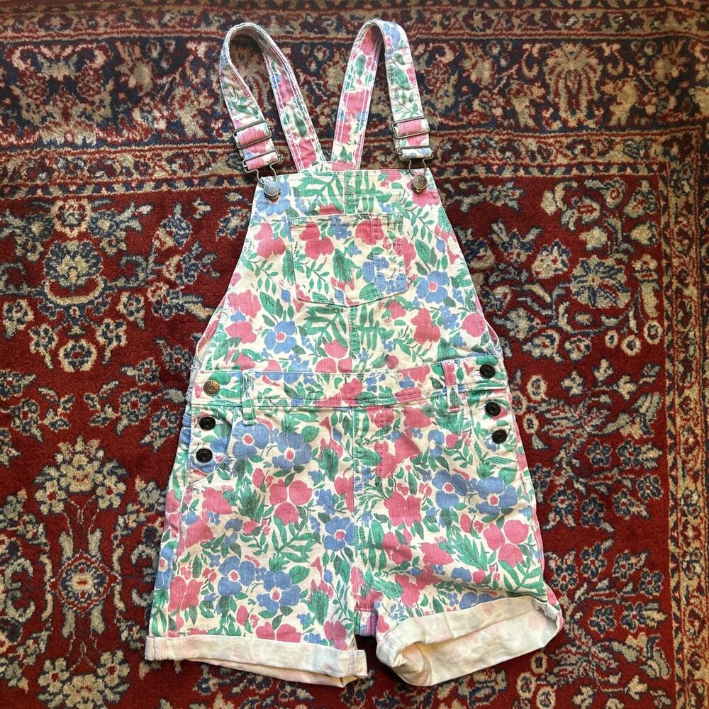 Vintage 90's Falls Creek Girls Size Large Pink Floral Overalls Flower